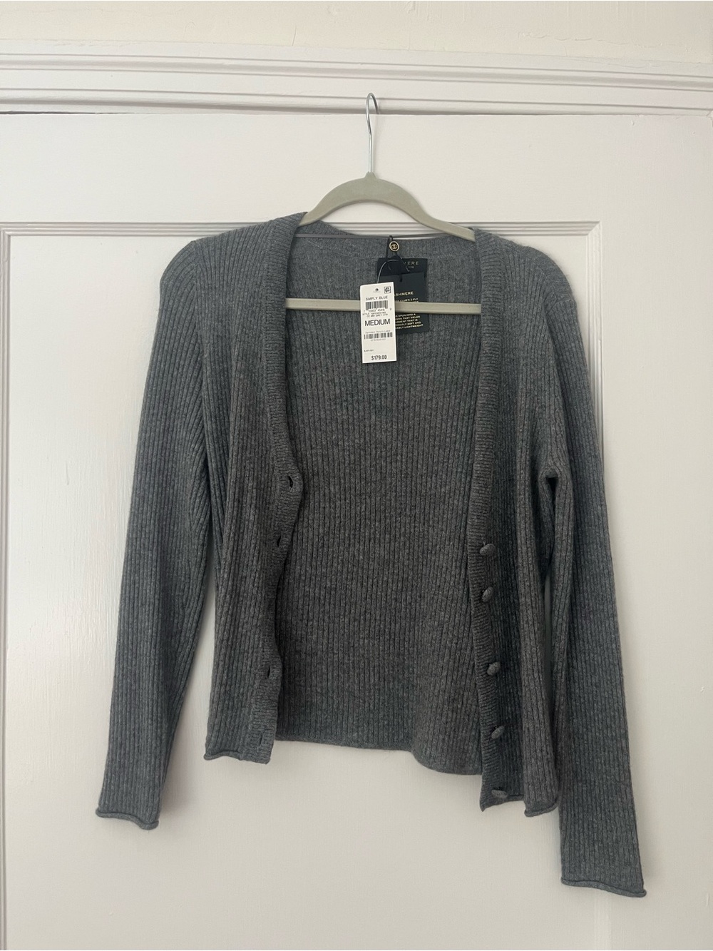 NWT Cashmere Charter Club Gray Ribbed Button-Front Cardigan 🩶